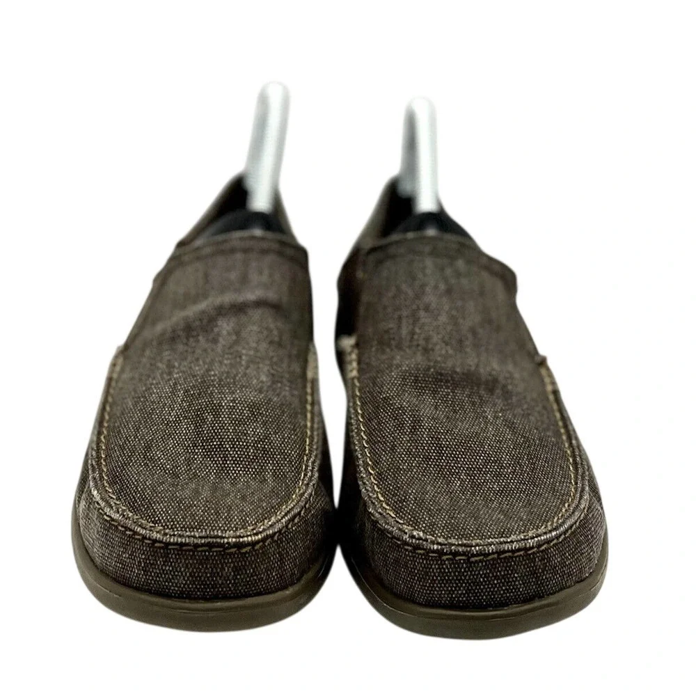 Crocs Santa Cruz Mens 7M Espresso Brown Canvas Slip On‎ Loafers 202056